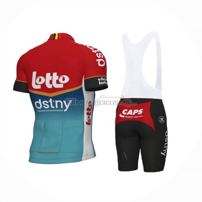 2024 Abbigliamento Ciclismo Lotto Dstny Azzurro Rosso Manica Corta e Salopette